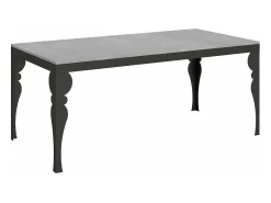 Mesa extensible con patas de acero antracita, estilo oriental Torza evolución-Color Gris cemento-Soporte 4 pies-Ancho extensible