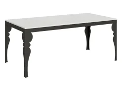 Mesa extensible con patas de acero antracita, estilo oriental Torza evolución-Color Gris cemento-Soporte 4 pies-Ancho extensible