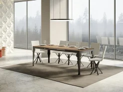 Mesa extensible con patas de acero antracita, estilo oriental Torza evolución-Color Natural-Soporte 2 pies-Ancho extensible