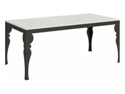 Mesa extensible con patas de acero antracita, estilo oriental Torza evolución-Color Gris cemento-Soporte 4 pies-Ancho extensible