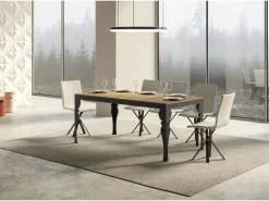 Mesa extensible con patas de acero antracita, estilo oriental Torza evolución-Color Natural-Soporte 2 pies-Ancho extensible