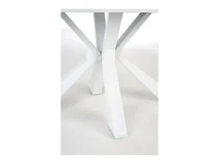 Mesa extensible contemporánea con tablero de aspecto mármol y pata central de diseño metálico blanco HORN
