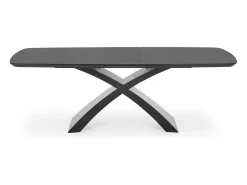 Mesa extensible cristal gris patas acero negro 180/220×89 cm