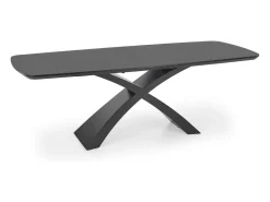 Mesa extensible cristal gris patas acero negro 180/220×89 cm