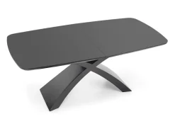 Mesa extensible cristal gris patas acero negro 180/220×89 cm