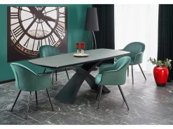 Mesa extensible cristal gris patas acero negro 180/220×89 cm