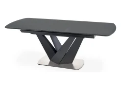 Mesa extensible cristal gris oscuro patas acero negro 160/200×90 cm