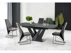 Mesa extensible cristal gris oscuro patas acero negro 160/200×90 cm