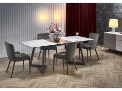 Mesa extensible cristal gris patas acero gris oscuro 160/210×90 cm
