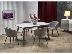 Mesa extensible cristal gris patas acero gris oscuro 160/210×90 cm