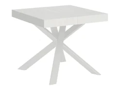 Mesa extensible cuadrada pequeña 90x90/194 cm patas acero blanco Karzy-Color Gris cemento