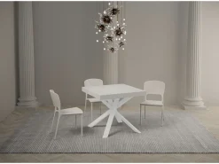 Mesa extensible cuadrada pequeña 90x90/194 cm patas acero blanco Karzy-Color Gris cemento