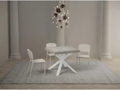 Mesa extensible cuadrada pequeña 90x90/194 cm patas acero blanco Karzy-Color Gris cemento