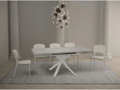 Mesa extensible cuadrada pequeña 90x90/194 cm patas acero blanco Karzy-Color Gris cemento