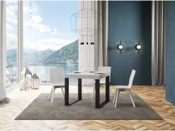 Mesa extensible cuadrada pequeña 90x90/246 cm Tiroz-Color Blanco-Soporte 4 pies-3 alargaderas gruesas
