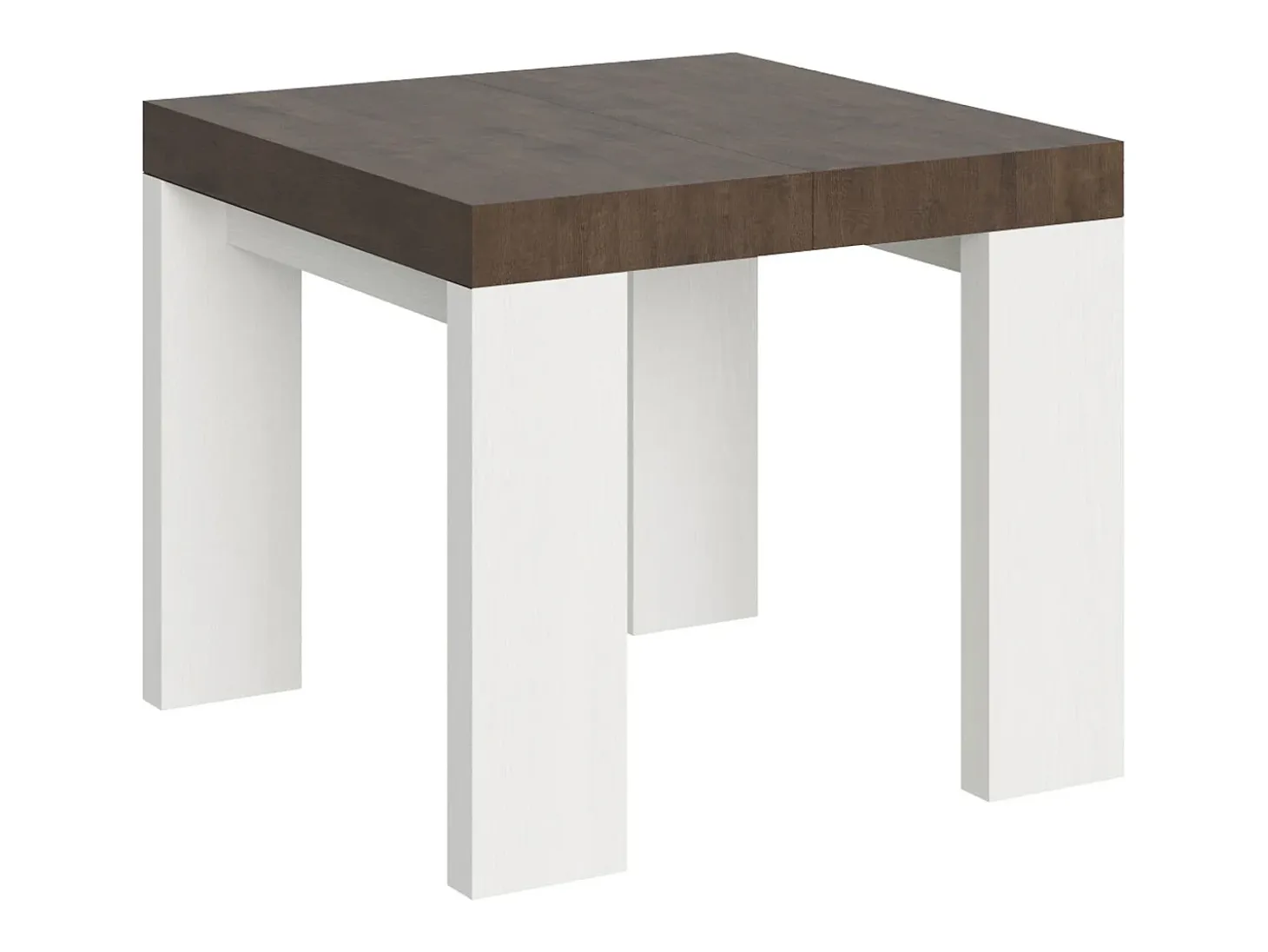 Mesa extensible cuadrada pequeña en madera de nogal y blanco de 90 a 246 cm Ribo