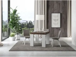 Mesa extensible cuadrada pequeña en madera de nogal y blanco de 90 a 246 cm Ribo