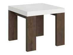 Mesa extensible cuadrada pequeña en madera blanca y nogal de 90 a 246 cm Ribo