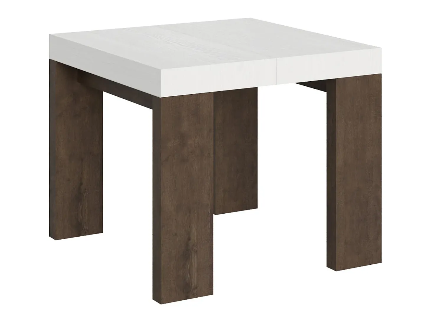 Mesa extensible cuadrada pequeña en madera blanca y nogal de 90 a 246 cm Ribo