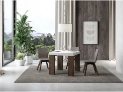 Mesa extensible cuadrada pequeña en madera blanca y nogal de 90 a 246 cm Ribo