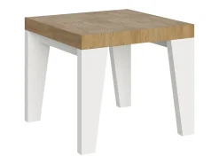 Mesa extensible cuadrada pequeña en madera blanca y roble natural de 90 a 246 cm Nako-Soporte 2 pies