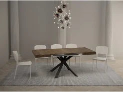 Mesa extensible cuadrada pequeña 90x90/194 cm patas acero antracita Karzy-Color Marrón