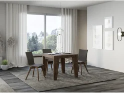 Mesa extensible cuadrada pequeña 90x90/246 cm Naxo-Color Marrón-Soporte 4 pies-3 alargaderas gruesas