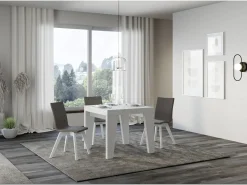 Mesa extensible cuadrada pequeña 90x90/246 cm Naxo-Color Marrón-Soporte 4 pies-3 alargaderas gruesas