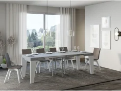 Mesa extensible cuadrada pequeña en madera blanca y gris de 90 a 246 cm Nako-Soporte 2 pies