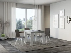 Mesa extensible cuadrada pequeña en madera blanca y gris de 90 a 246 cm Nako-Soporte 2 pies