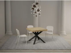 Mesa extensible cuadrada pequeña 90x90/194 cm patas acero antracita Karzy-Color Blanco