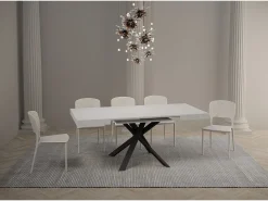 Mesa extensible cuadrada pequeña 90x90/194 cm patas acero antracita Karzy-Color Blanco