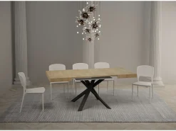 Mesa extensible cuadrada pequeña 90x90/194 cm patas acero antracita Karzy-Color Blanco