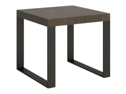 Mesa extensible cuadrada pequeña 90x90/246 cm Tiroz-Color Marrón-Base y soporte con ruedas-3 alargaderas finas