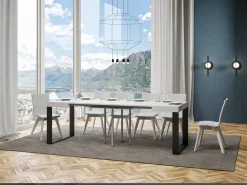 Mesa extensible cuadrada pequeña 90x90/246 cm Tiroz-Color Blanco-Base y soporte con ruedas-3 alargaderas finas