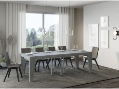 Mesa extensible cuadrada pequeña 90x90/246 cm Naxo-Color Gris cemento-Soporte 4 pies-3 alargaderas gruesas