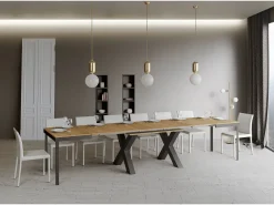 Mesa extensible de 6 a 16 plazas L120 a 380 cm madera clara y estructura de metal gris oscuro Tsara-Soporte 2 pies