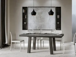 Mesa extensible de 6 a 20 plazas L 160 a 420 cm estructura de metal gris hormigón y antracita Bidy
