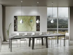 Mesa extensible de 6 a 20 plazas L 160 a 420 cm estructura de metal gris hormigón y antracita Bidy