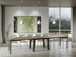 Mesa extensible de 6 a 16 plazas L 120 a 380 cm madera oscura y estructura de metal antracita Bidy