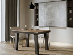 Mesa extensible de 6 a 16 plazas L 120 a 380 cm madera oscura y estructura de metal antracita Bidy