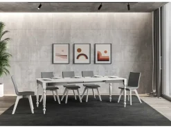 Mesa extensible de 6 a 10 plazas L 120 a 224 cm madera blanca Romencia