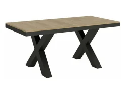 Mesa extensible de 6 a 16 plazas L120 a 380 cm madera clara y estructura de metal gris oscuro Tsara-Base y soporte con ruedas