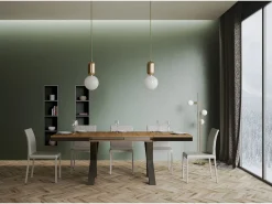 Mesa extensible de 6 a 16 plazas L120 a 380 cm madera clara y estructura de metal gris oscuro Tsara-Base y soporte con ruedas