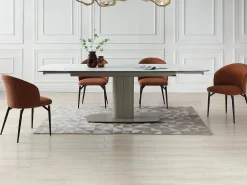 Mesa extensible de cerámica y metal -efecto mármol blanco - CARIOULA de MORABITO
