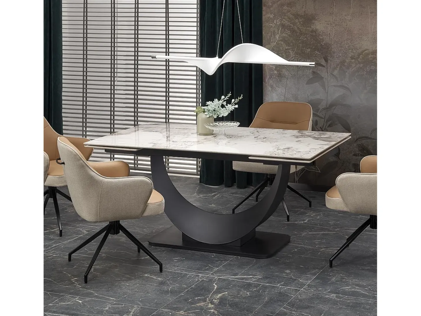Mesa extensible de cerámica 180-240 cm con pata de madera Diseño Lisa