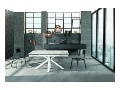 Mesa extensible de 160cm a 240cm moderna encimera de cerámica sobre cristal templado mármol Calacatta Borghini