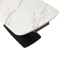 Mesa extensible de comedor en cerámica y metal negro - Efecto mármol blanco - OLIFIA