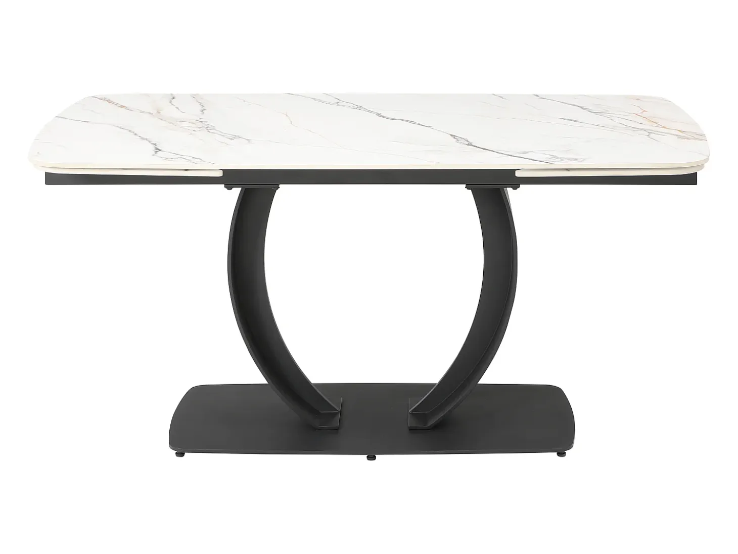 Mesa extensible de comedor en cerámica y metal negro - Efecto mármol blanco - OLIFIA