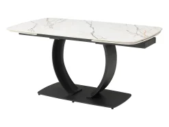 Mesa extensible de comedor en cerámica y metal negro - Efecto mármol blanco - OLIFIA
